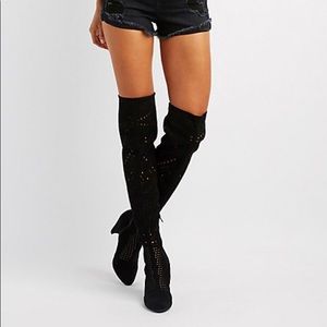 Over the knee black heeled boots